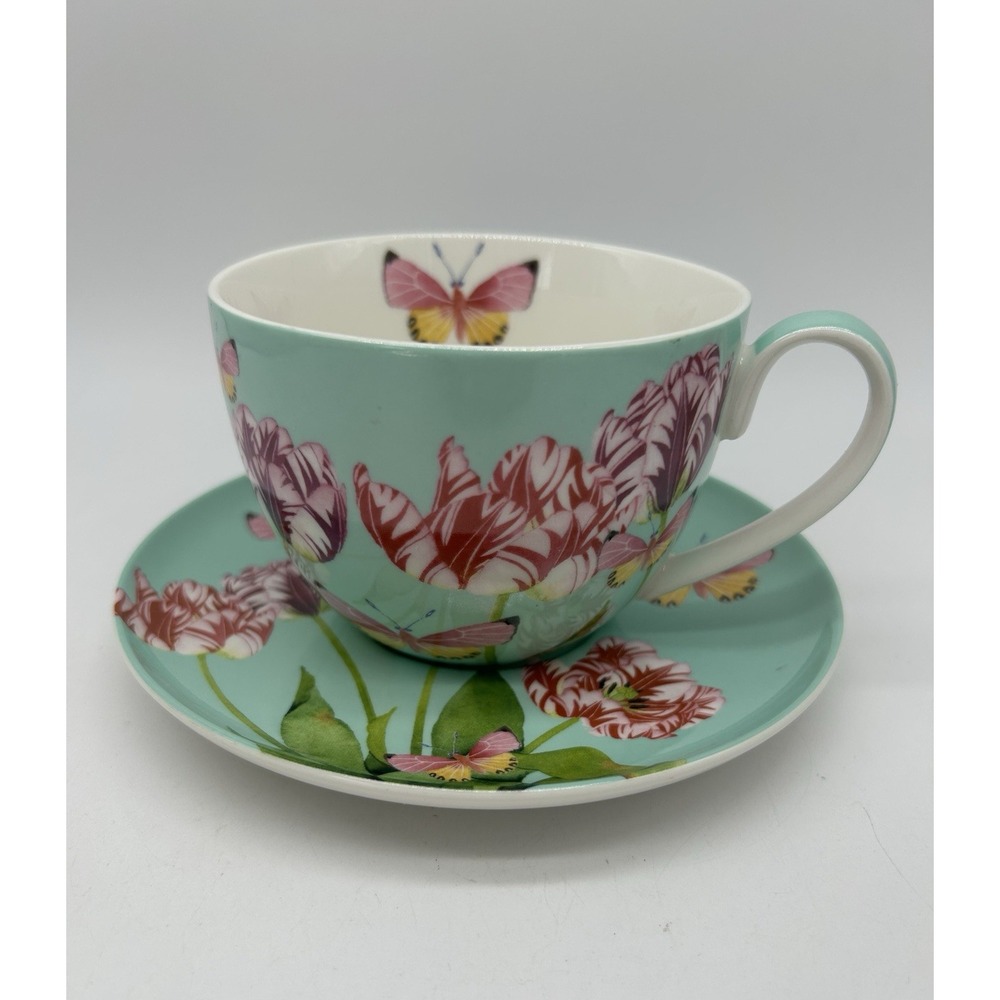 Maxwell & Williams Turquoise Floral Cup & Saucer Gabby Malta's Posey Coffee Tea